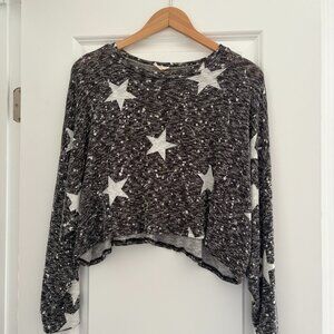 Peach Love California Black White Star Print Sweater Pullover Boho S